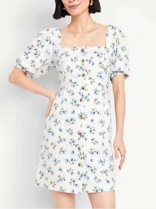 Old Navy Dresses & Skirts - Old Navy Women XS Ivory Floral Boho Puff Sleeve Linen Blend Mini Dress NWT